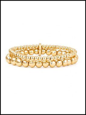 Gold Plated Beaded Stretch Bracelet Stackable Balls Freshwater Pearl Jewelry